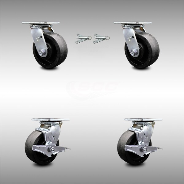 Service Caster 5 Inch SS Glass Filled Nylon Caster Set with Roll Bearings 2 Swivel Lock 2 Brake SCC-SS30S520-GFNR-BSL-2-TLB-2 - main